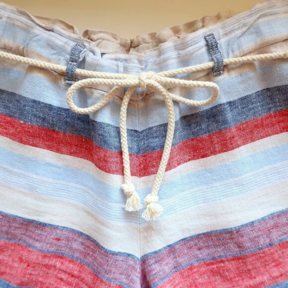 J. Jill 100% Linen Red, Blue & Cream Stripe High Rise Rope Cord Belt Shorts M - Picture 6 of 7